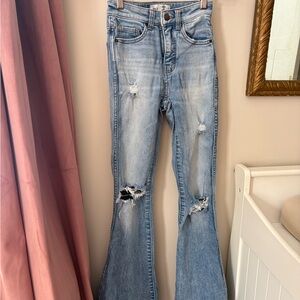 BKE Light Blue Distressed Flare Jeans